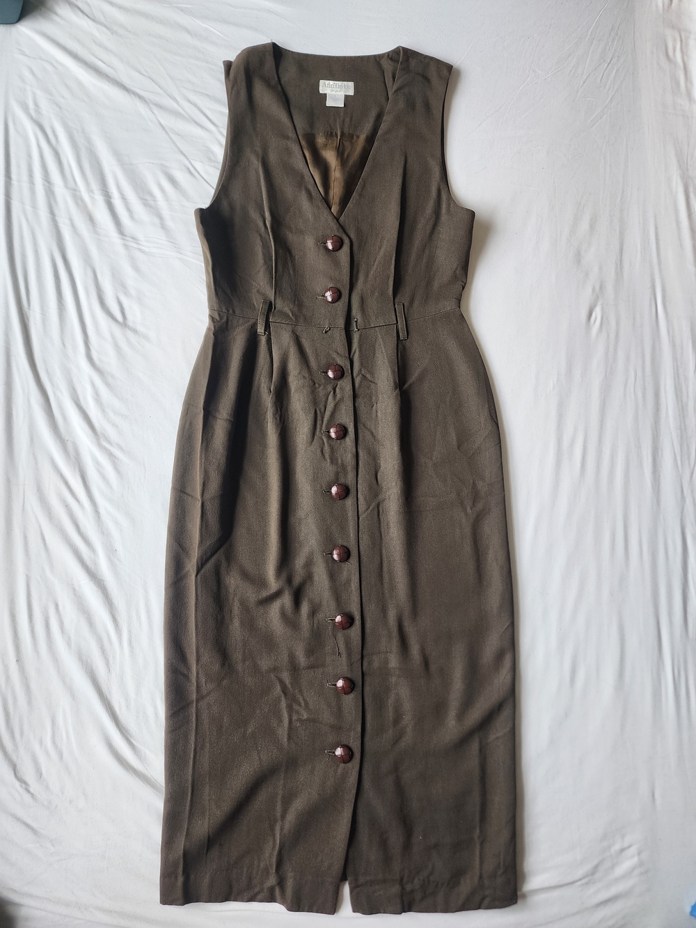 Sleeveless Brown Button-Front Midi Dress